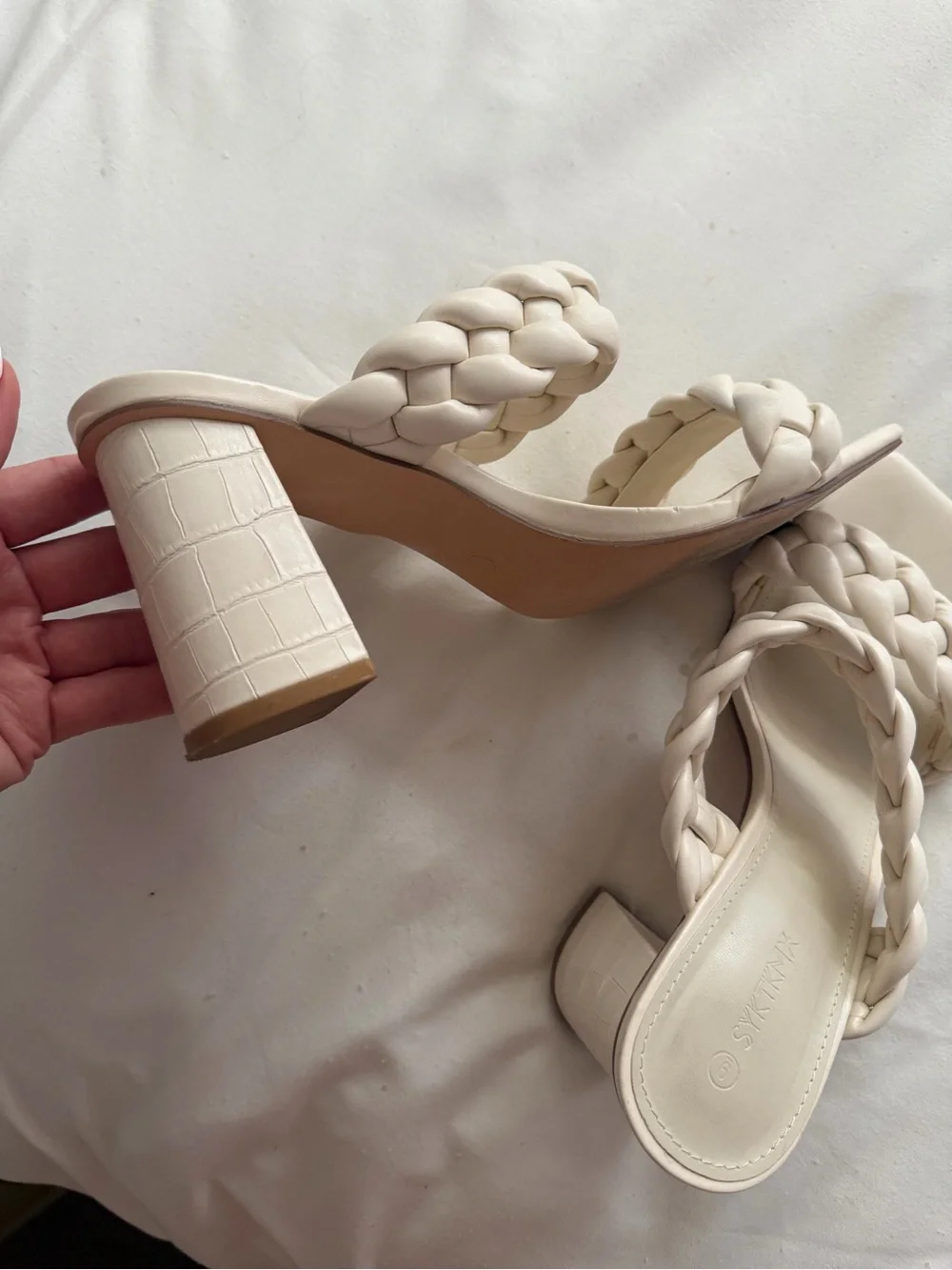 Amazon Braided Double-Strap Slide Heels in Cream